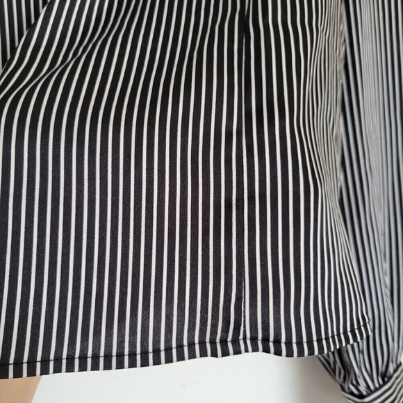 AVEC LES FILLES Black White Striped Cuffed Long Sleeve Shirt Blouse Size Small - Picture 7 of 13